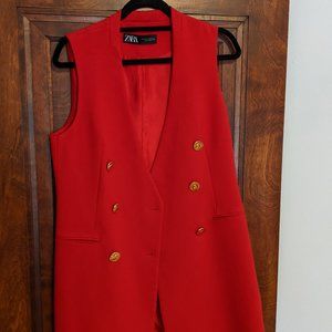 Zara Red Long Vest with Gold Buttons
